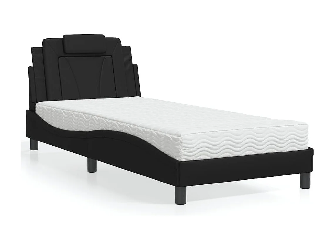 Letto con materasso nero 90x190 cm in similpelle