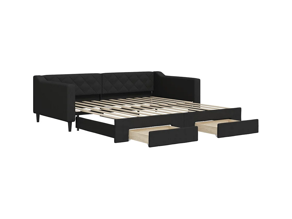 Divano letto con rotelle e cassetti senza materasso nero 100x200cm