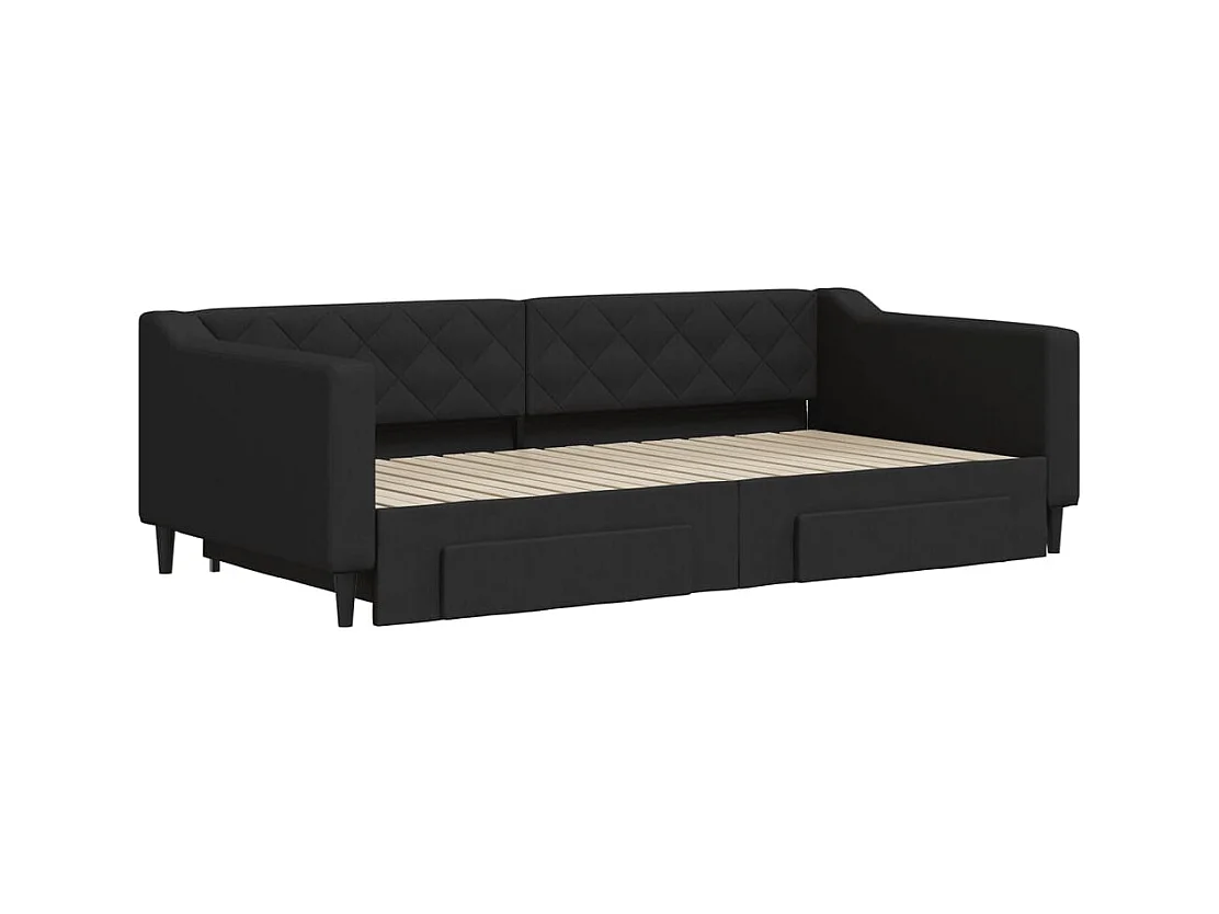 Divano letto con rotelle e cassetti senza materasso nero 100x200cm