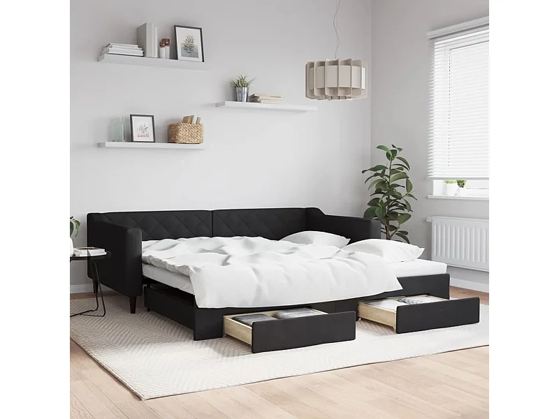 Divano letto con rotelle e cassetti senza materasso nero 100x200cm