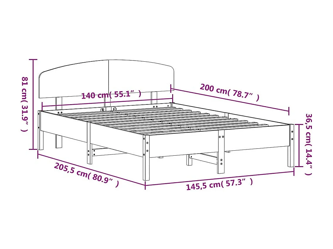 Bedframe zonder matras 140x200 cm massief grenenhout