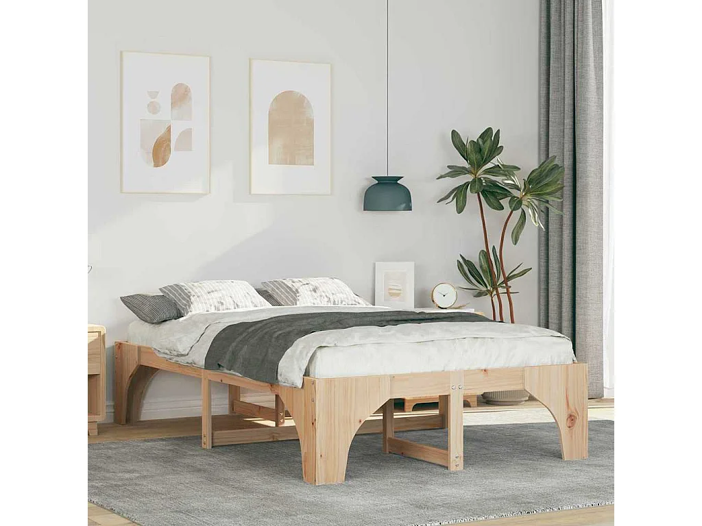 Struttura per letto rialzato marrone 140 x 190 cm in legno di pino massiccio
