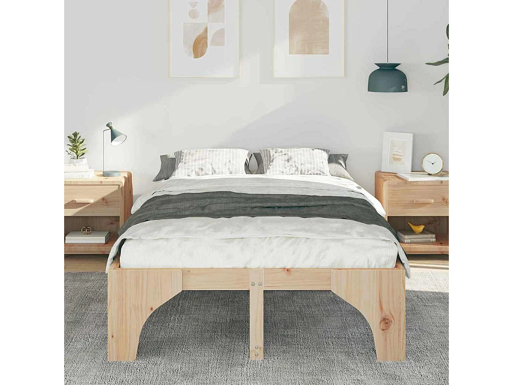 Struttura per letto rialzato marrone 140 x 190 cm in legno di pino massiccio