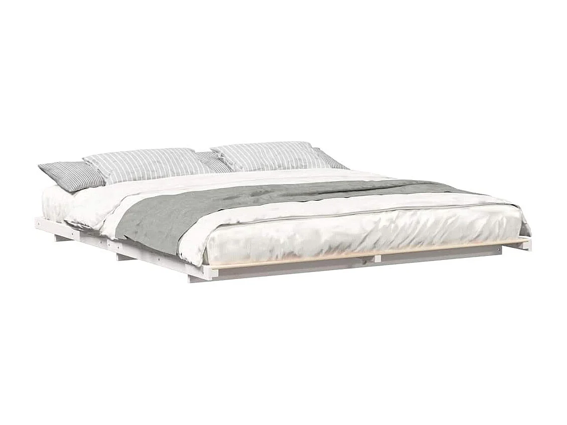 Struttura per letto rialzato bianco 200 x 220 cm in legno di pino massiccio