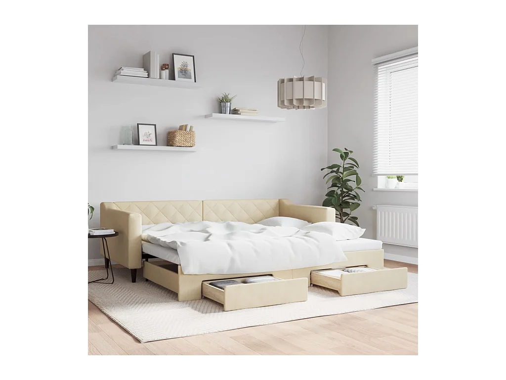 Dagbed met onderschuifbed en lades zonder crème matras 90x200cm