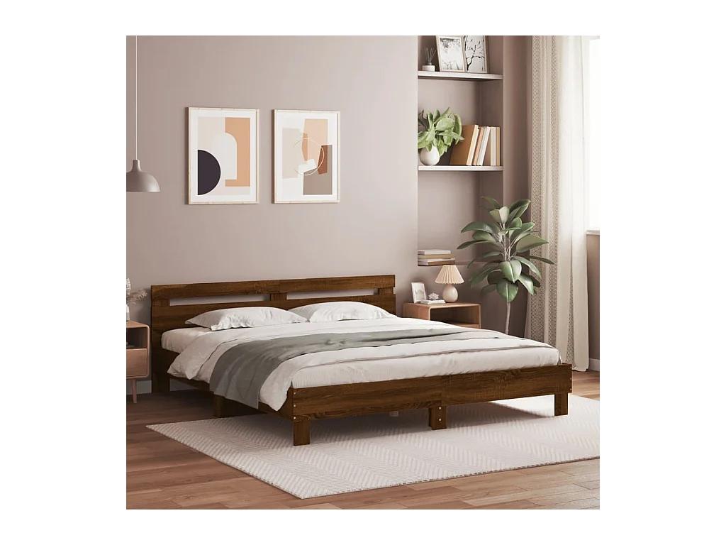 Estructura de cama con LED sin colchón roble marrón 200x200 cm