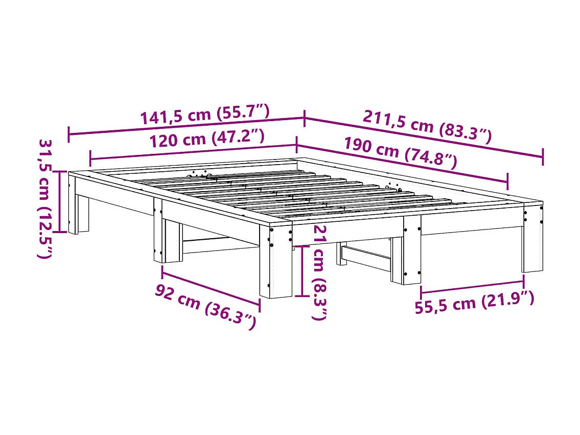 Bedframe zonder matras 120x190 cm massief grenenhout