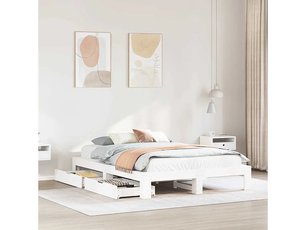 Struttura letto senza materasso bianco 160x200 cm in legno massello di pino