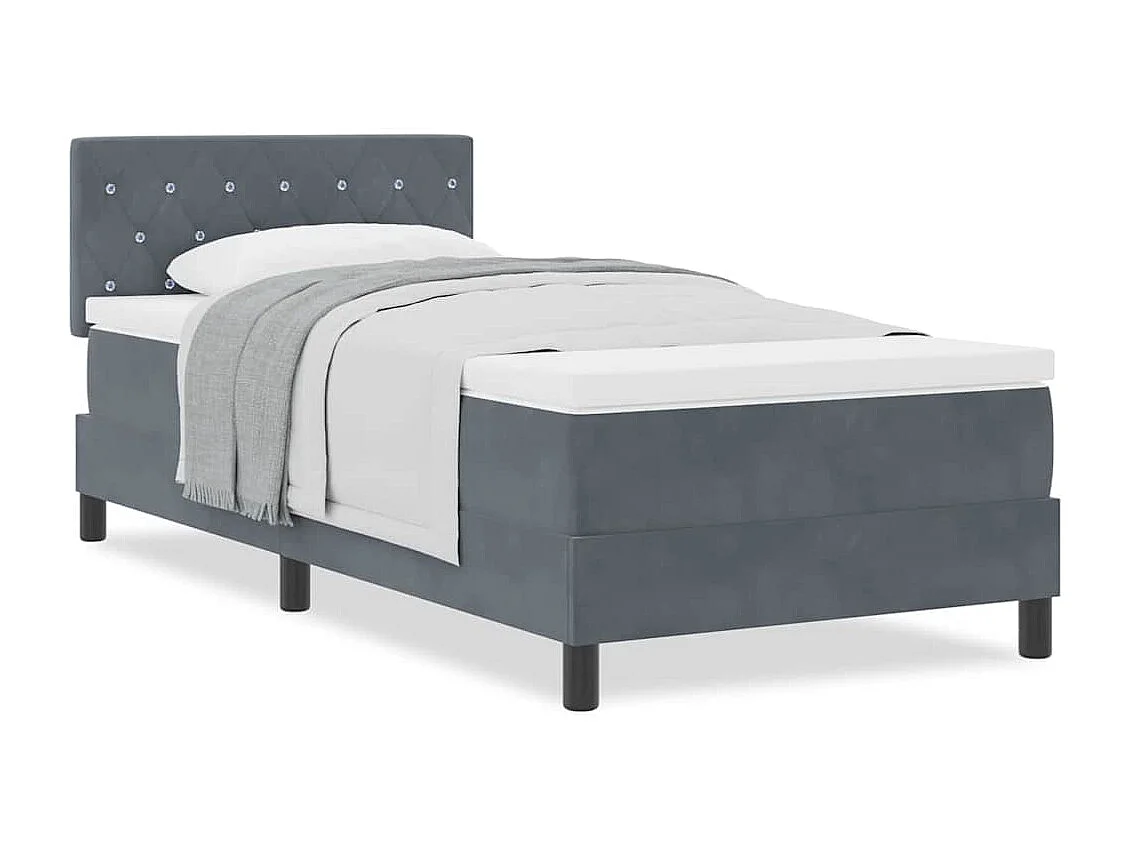 Lit à ressorts avec matelas Gris foncé 90 x 200 cm tissu