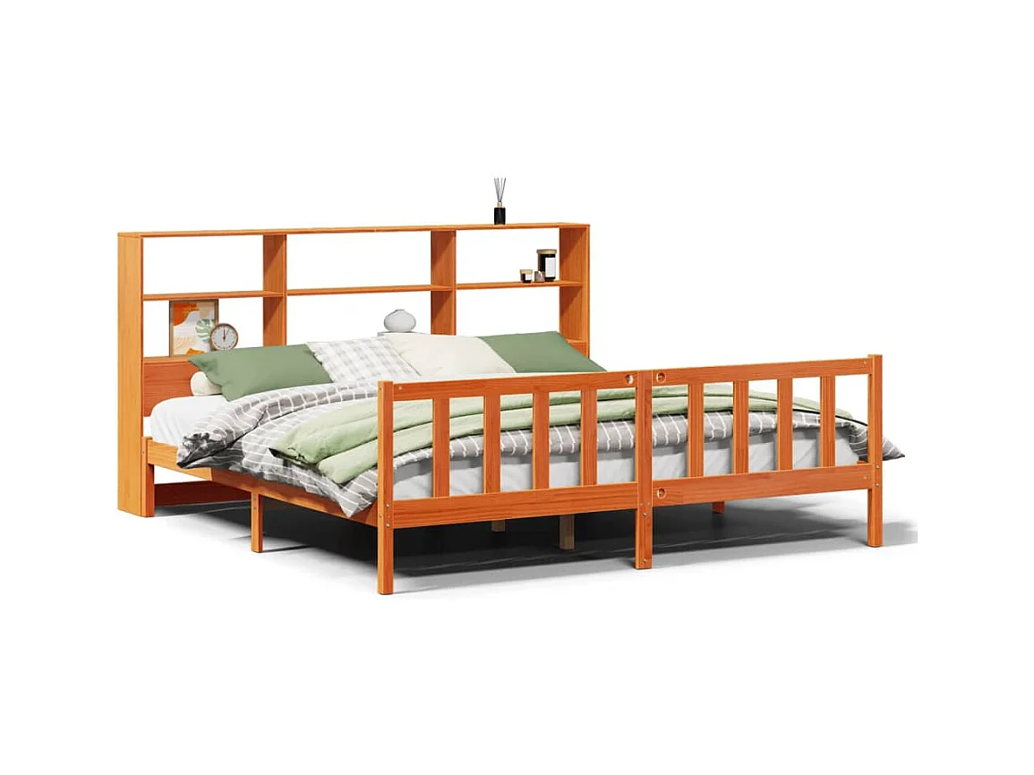 Boekenkastbed zonder matras, bruine was, 180x200 cm, massief grenen