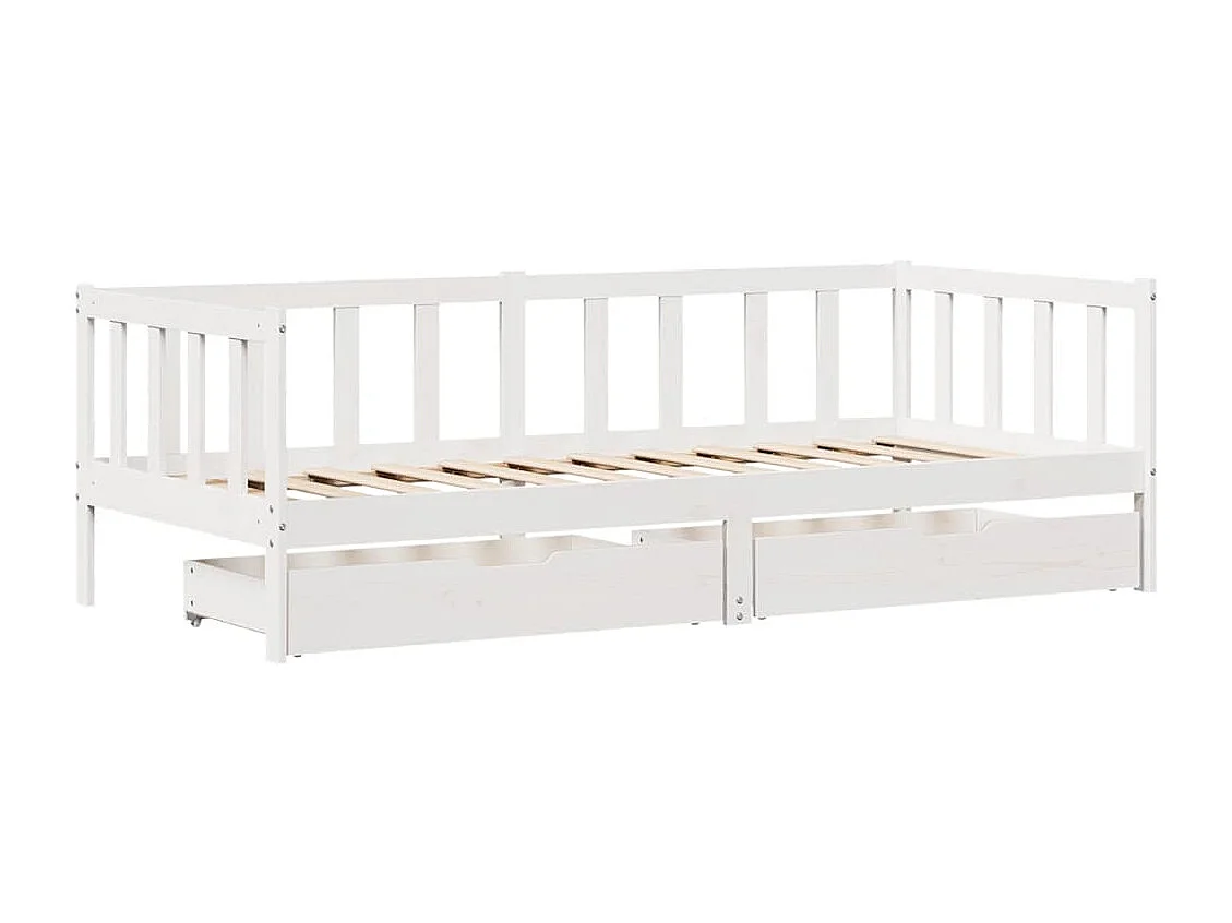 Tagesbett und Schubladen ohne Matratze weiß 80x200 cm Massivholz