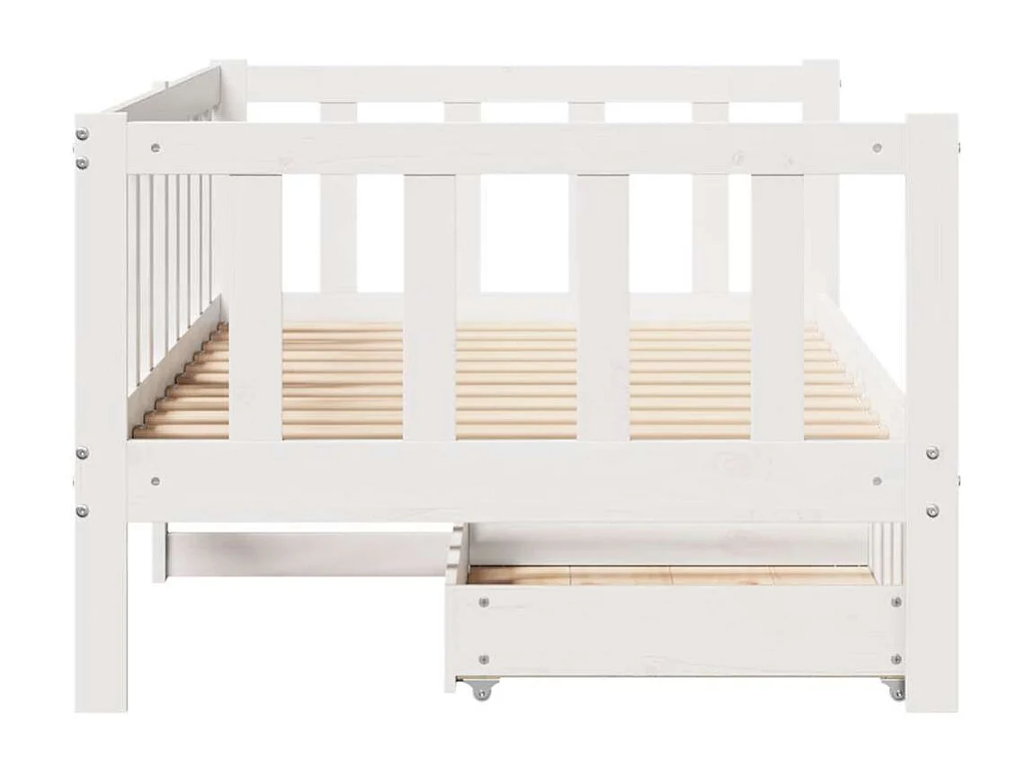 Tagesbett und Schubladen ohne Matratze weiß 80x200 cm Massivholz