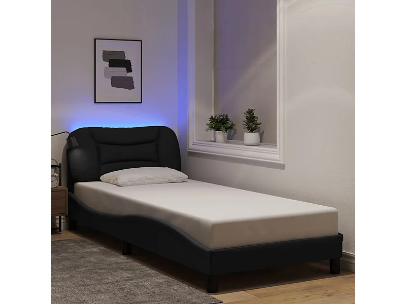 Bedframe met LED zonder matras zwart 80x200 cm stof