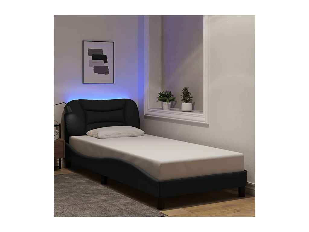 Bedframe met LED zonder matras zwart 80x200 cm stof