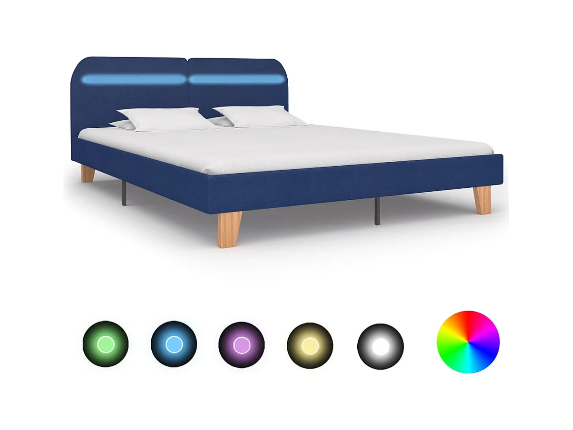 Struttura letto con LED senza materasso tessuto blu 180x200 cm