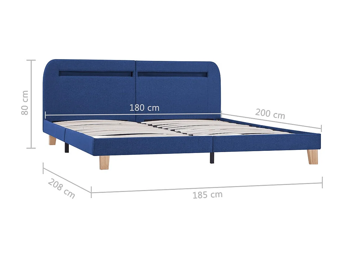Struttura letto con LED senza materasso tessuto blu 180x200 cm