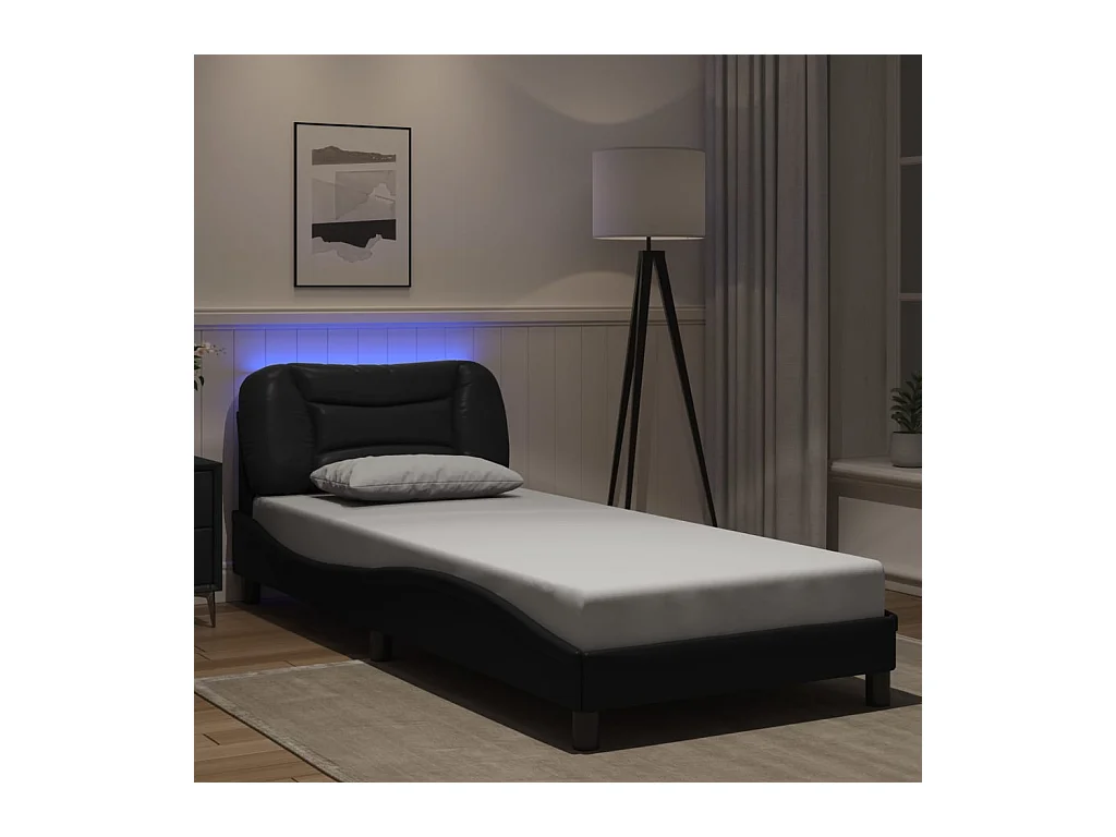 Struttura letto con LED senza materasso nero 90x190 cm