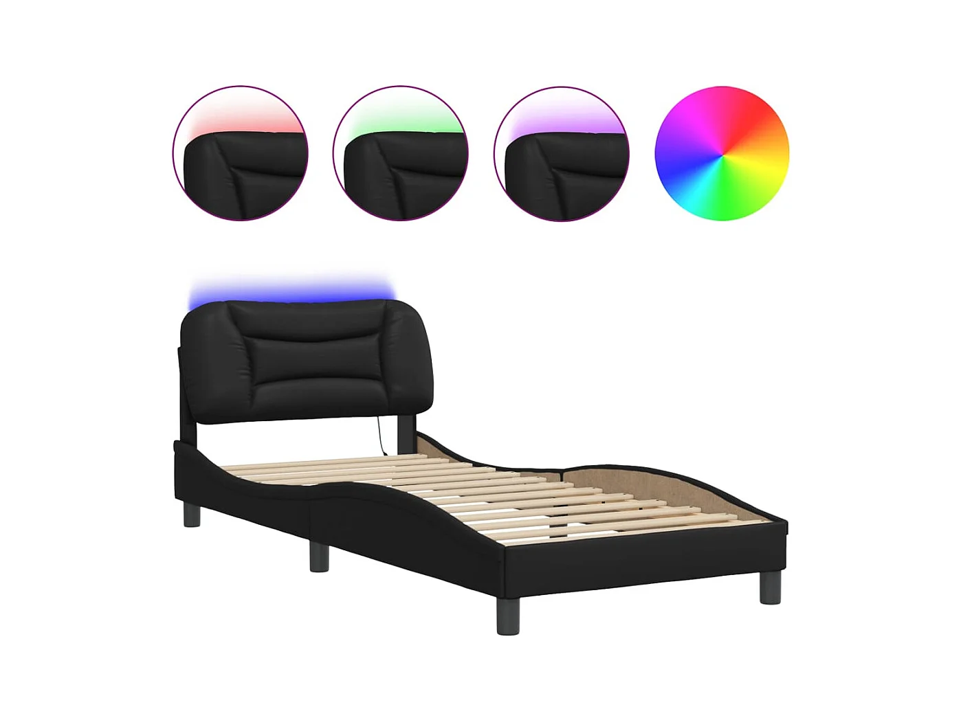 Struttura letto con LED senza materasso nero 90x190 cm