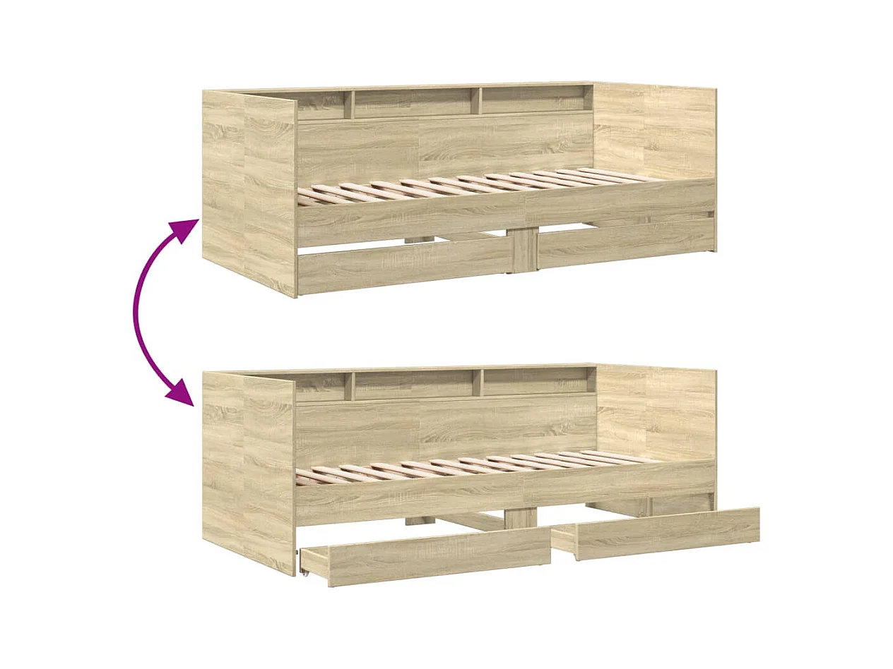 Divano letto con cassetti senza materasso rovere sonoma 90x190 cm