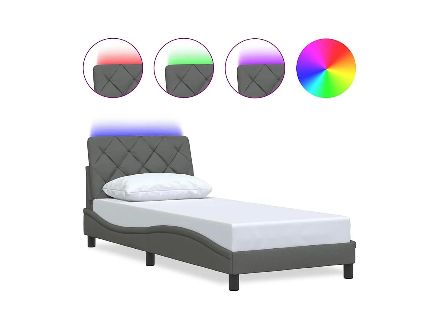 Struttura letto con LED senza materasso tessuto grigio scuro 90x200 cm