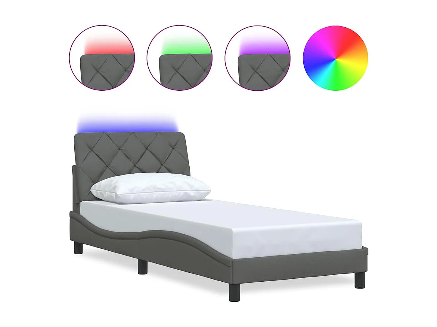 Cadre de lit avec LED sans matelas gris foncé 90x200 cm tissu