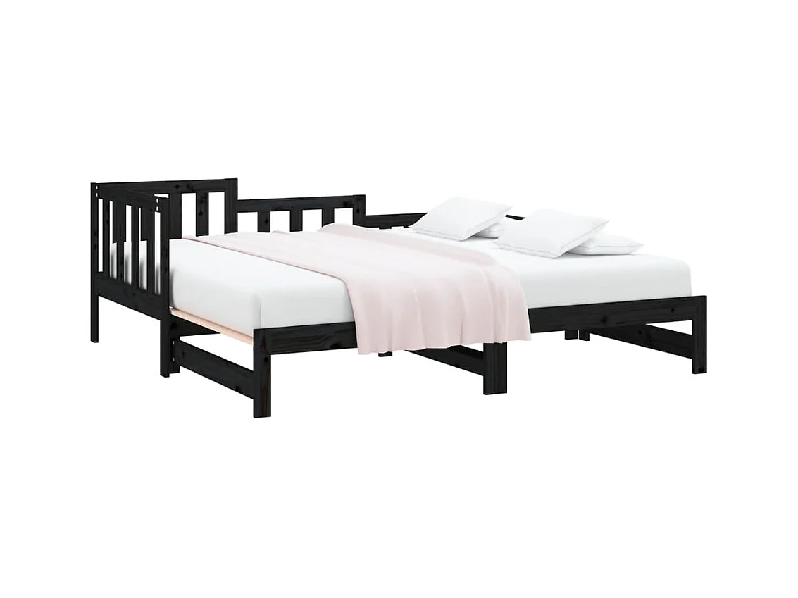 Schuifbed zonder matras zwart massief grenenhout