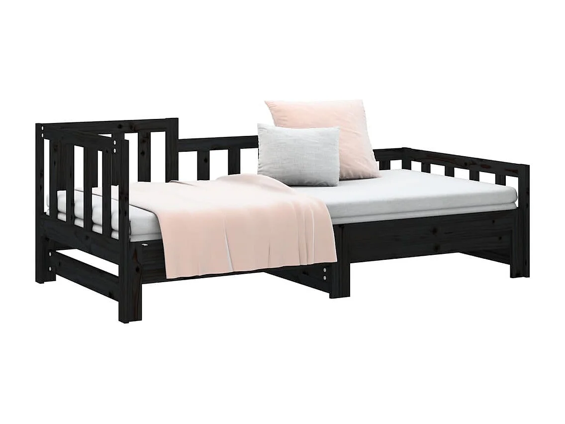 Schuifbed zonder matras zwart massief grenenhout