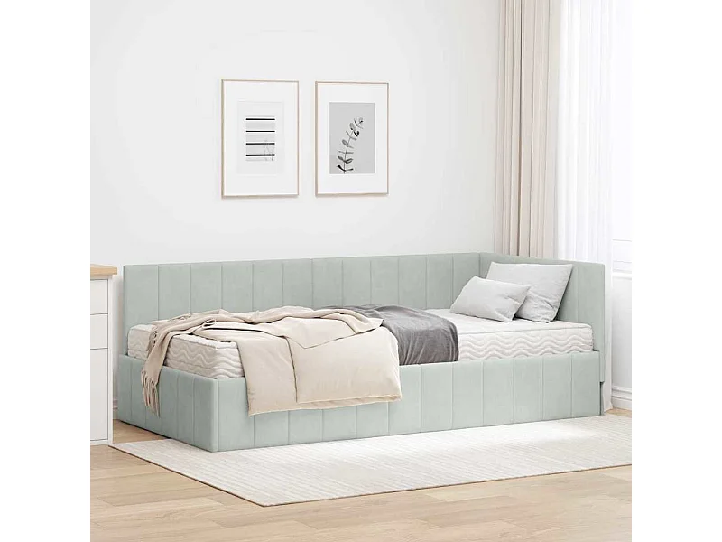 Hoekbedframe Lichtgrijs 90 x 200 cm Fluweel