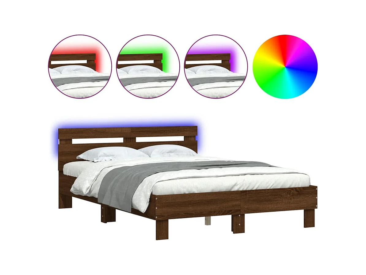 Bedframe met LED zonder matras bruin eiken 135x190 cm