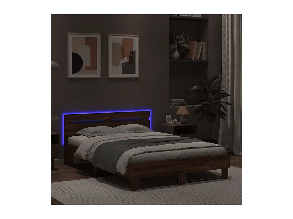 Bedframe met LED zonder matras bruin eiken 135x190 cm