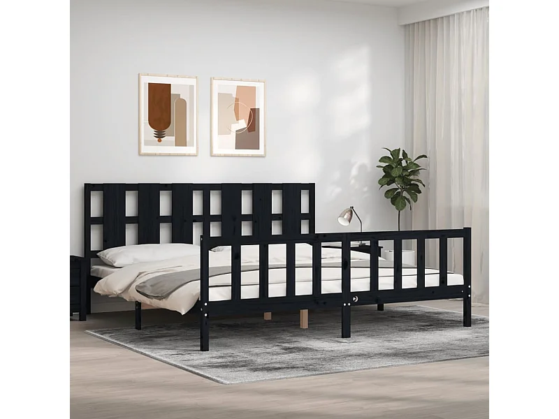 Estructura de cama sin colchón negra 200x200 cm madera maciza de pino