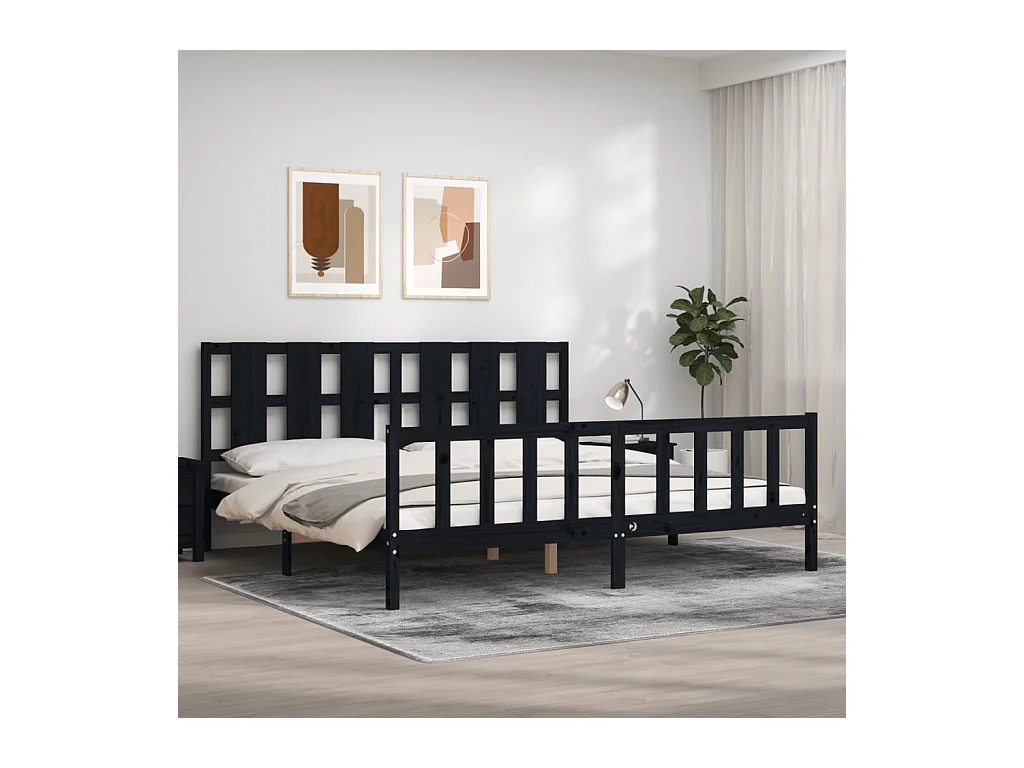 Bedframe zonder matras zwart 200x200 cm massief grenenhout