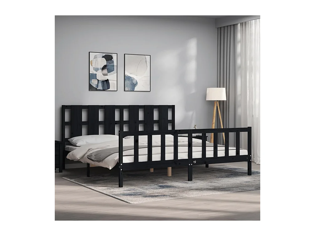 Bedframe zonder matras zwart 200x200 cm massief grenenhout