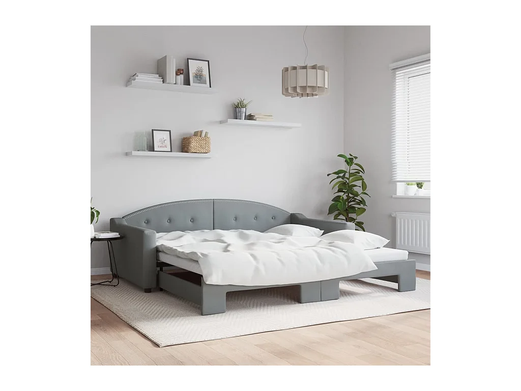 Lit de jour avec gigogne sans matelas gris clair 100x200 cm
