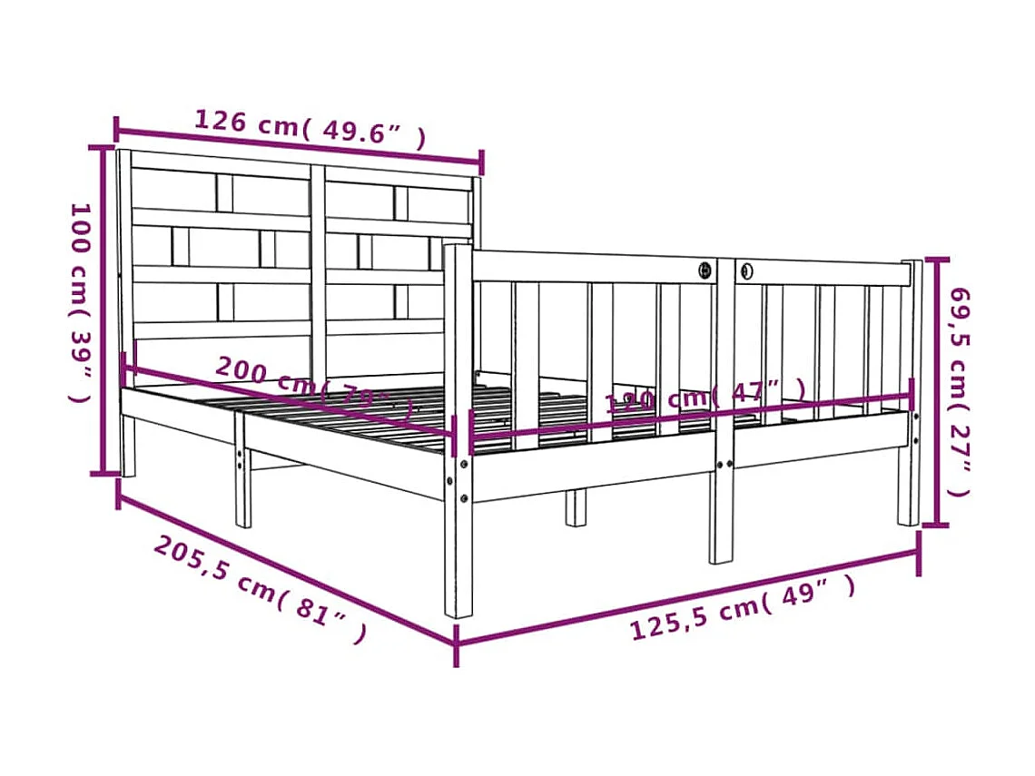 Cadre de lit sans matelas bois massif 120x200 cm