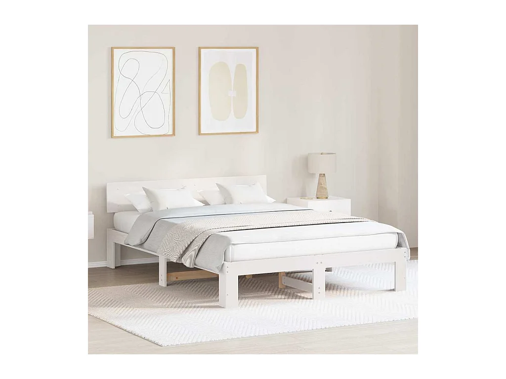 Estructura de cama blanca 150 x 200 cm Madera maciza de pino
