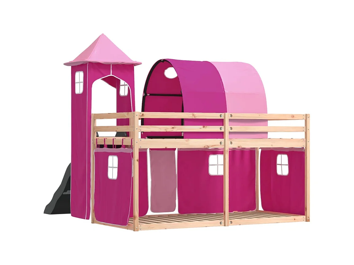 Litera sin colchón con tobogán y cortinas 90x200 cm