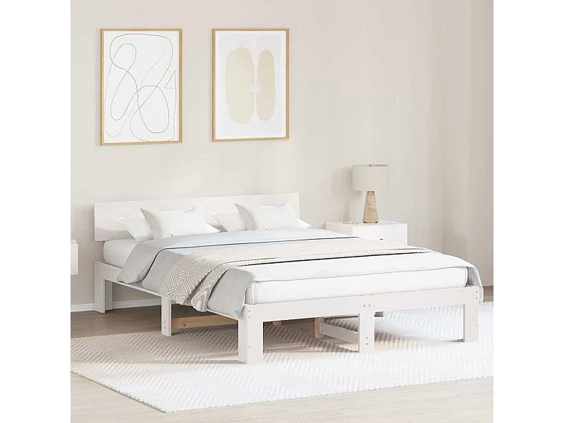 Wit bedframe 140 x 200 cm Massief grenenhout