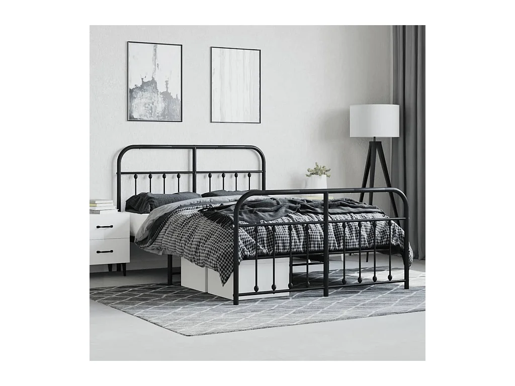 Estructura de cama de metal sin colchón con pie de cama negro 140x200cm