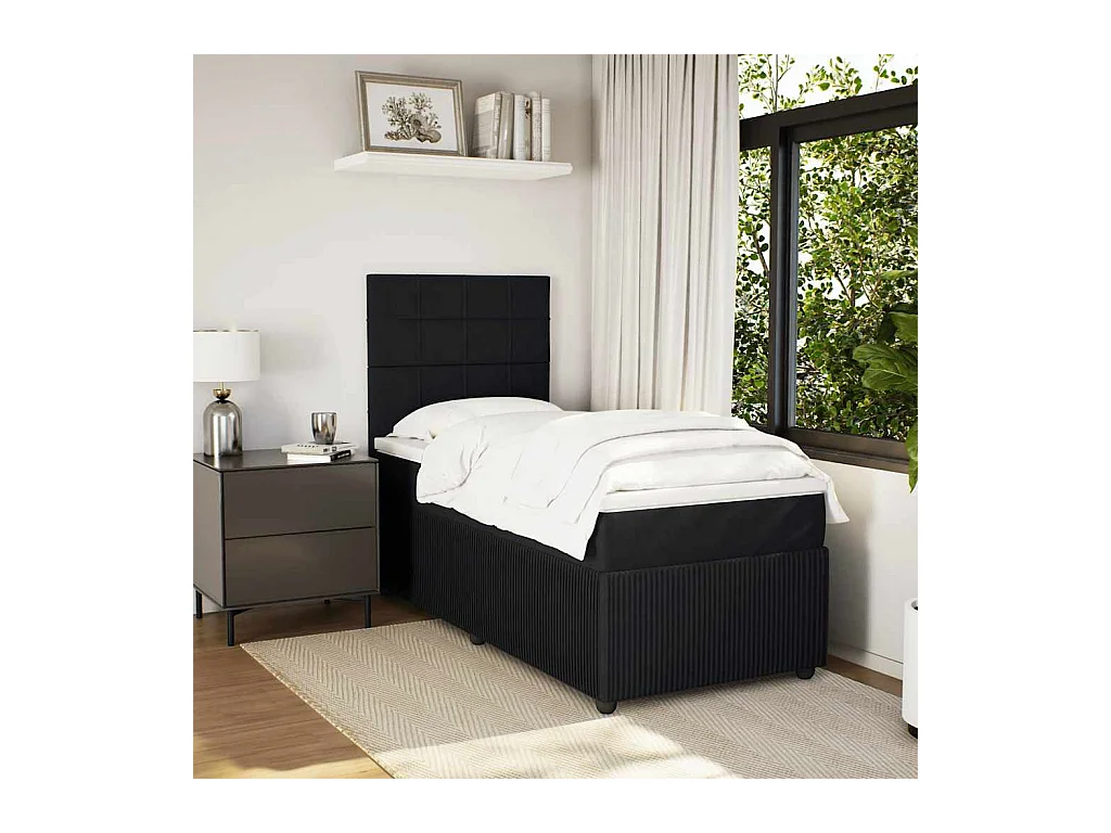 Lattenbodem met matras Zwart 90x190 cm Fluweel