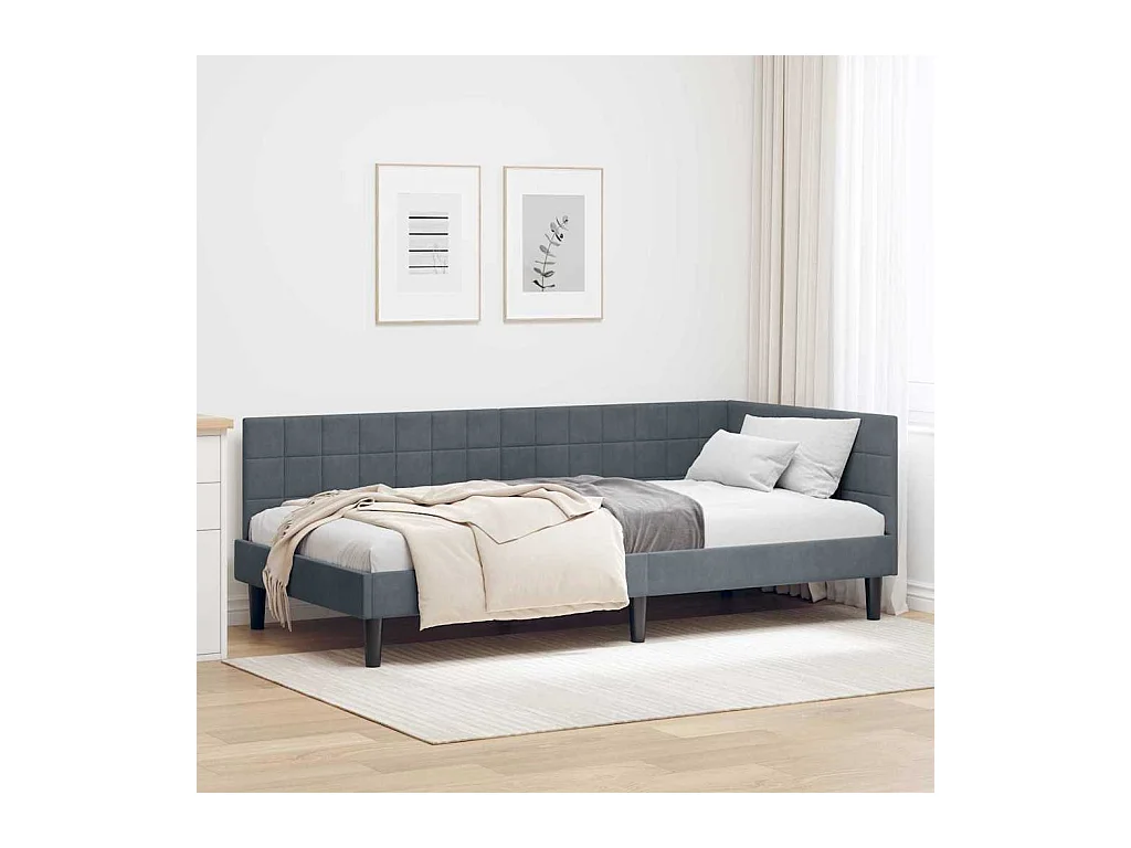 Estructura de cama esquinera gris oscuro de terciopelo de 90 x 200 cm
