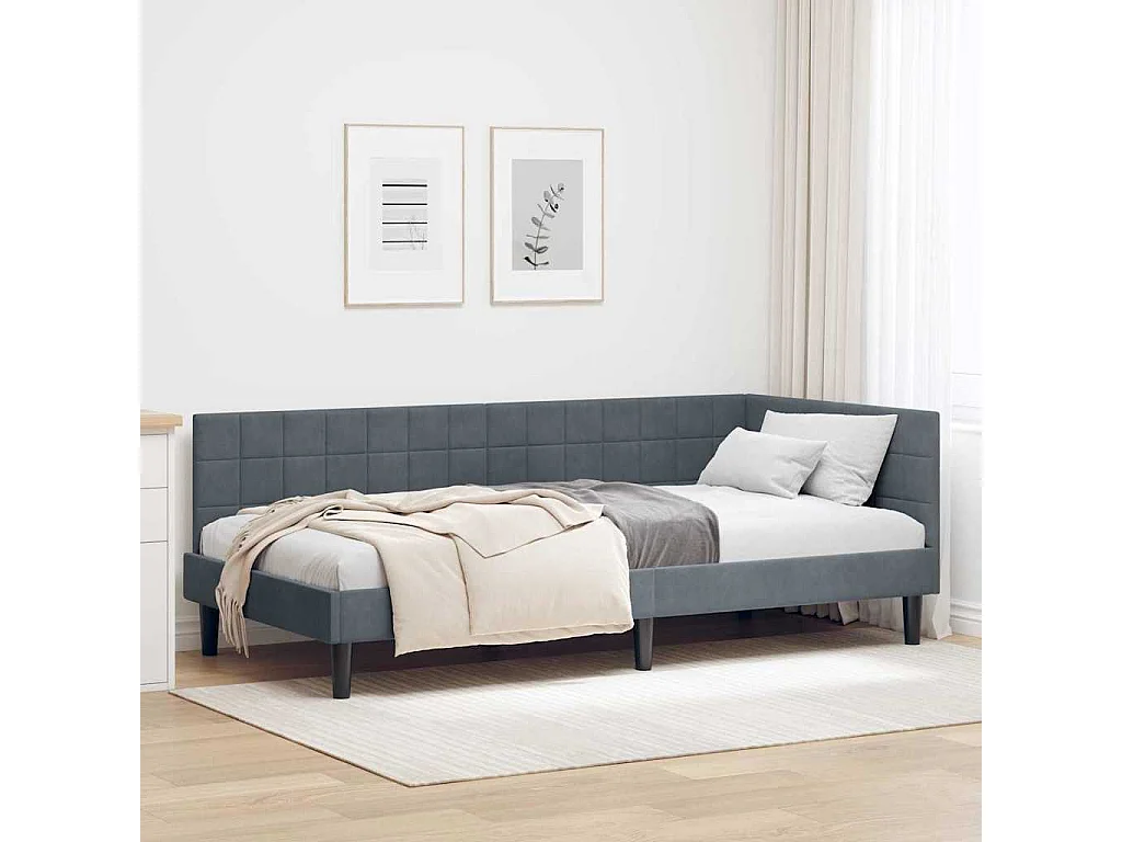 Donkergrijs hoekbedframe 90 x 200 cm fluweel