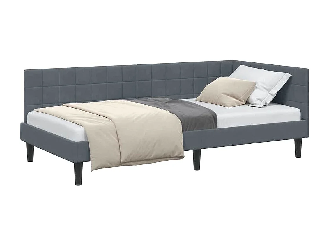 Donkergrijs hoekbedframe 90 x 200 cm fluweel