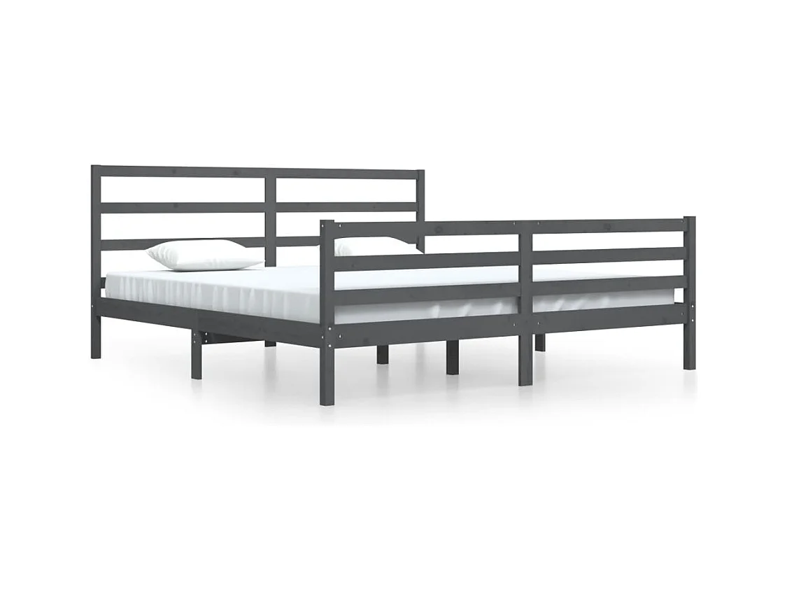 Cadre de lit sans matelas bois massif de pin gris 200x200 cm