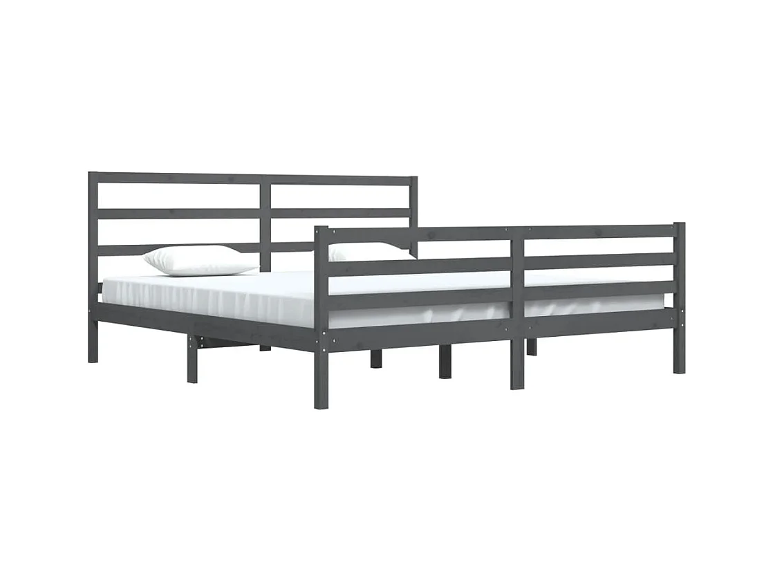 Cadre de lit sans matelas bois massif de pin gris 200x200 cm
