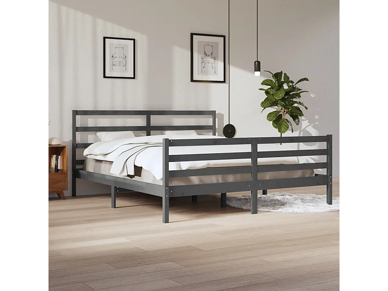 Struttura letto senza materasso in legno massello di pino grigio 200x200 cm
