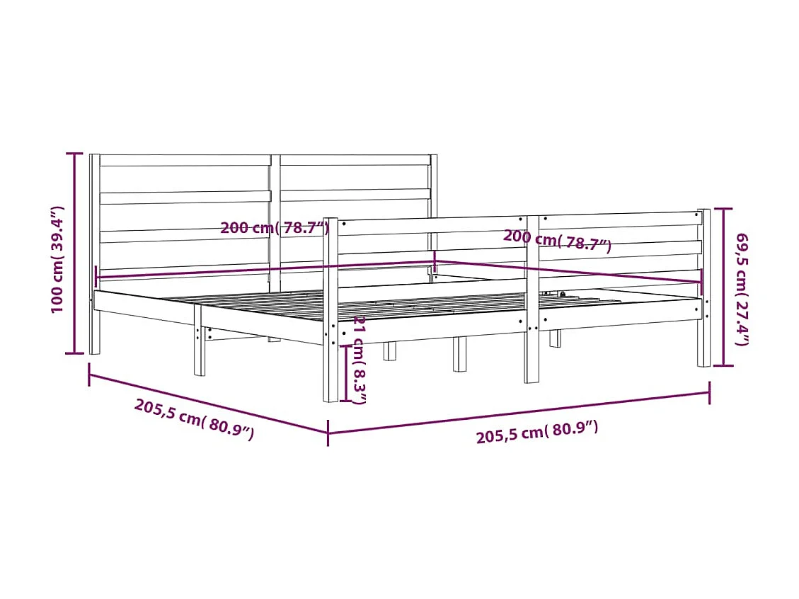 Bedframe zonder matras wit massief grenenhout 200x200 cm