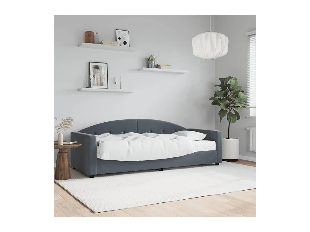 Cama de día con colchón de terciopelo gris oscuro 80x200 cm
