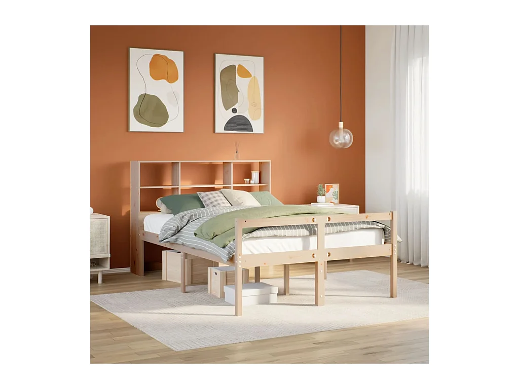 Bibliotheekbed zonder matras 140x190 cm massief grenenhout