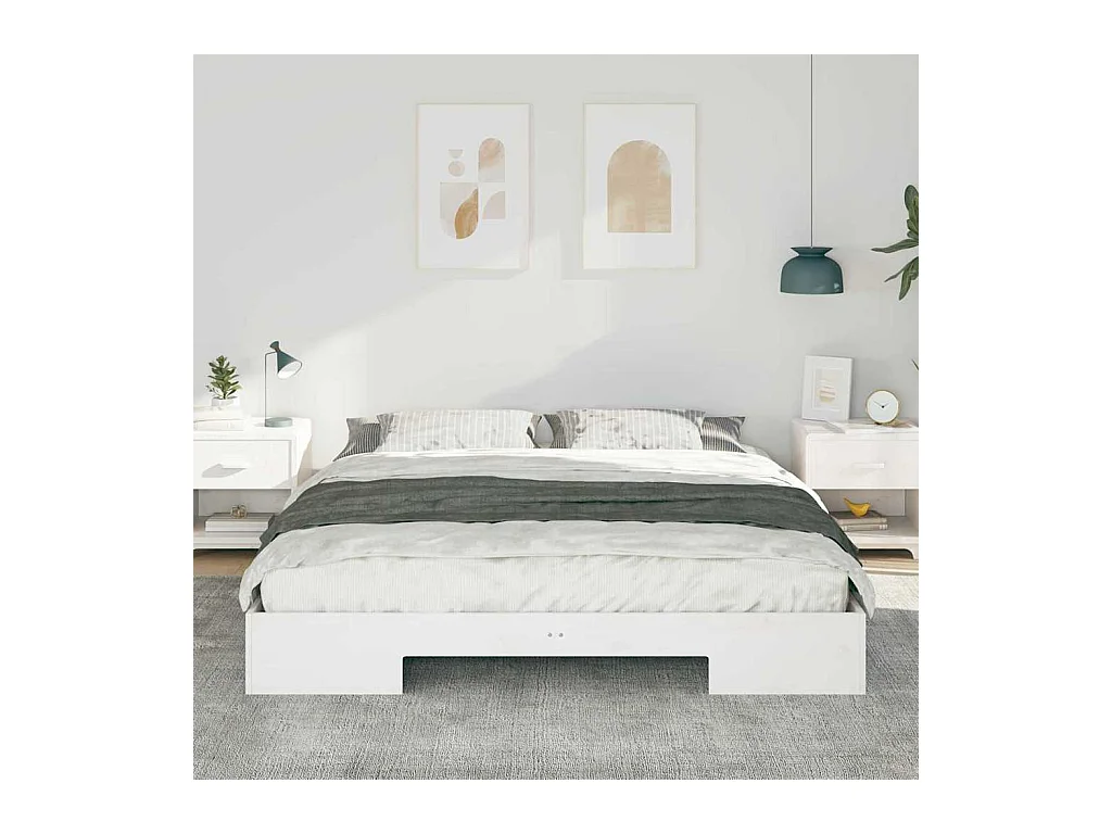 Verhoogd bedframe Wit 180 x 200 cm Massief grenenhout